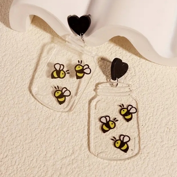 Clear Acrylic Bee Earrings - Picture 2 of 5